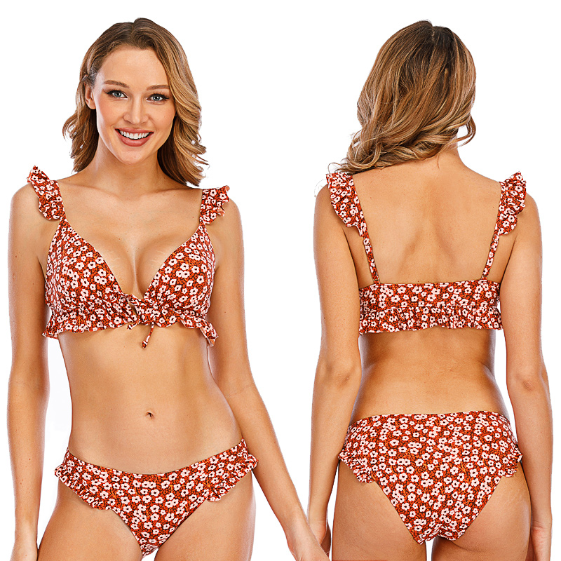 Dame Frill Trims Detaljer Bikini Sett