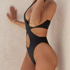 Sexy Solid High Cut One Piece Swimsuit