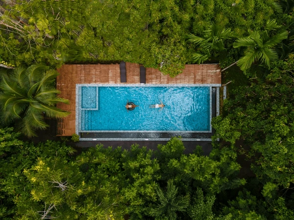aerial drone view swimming pool